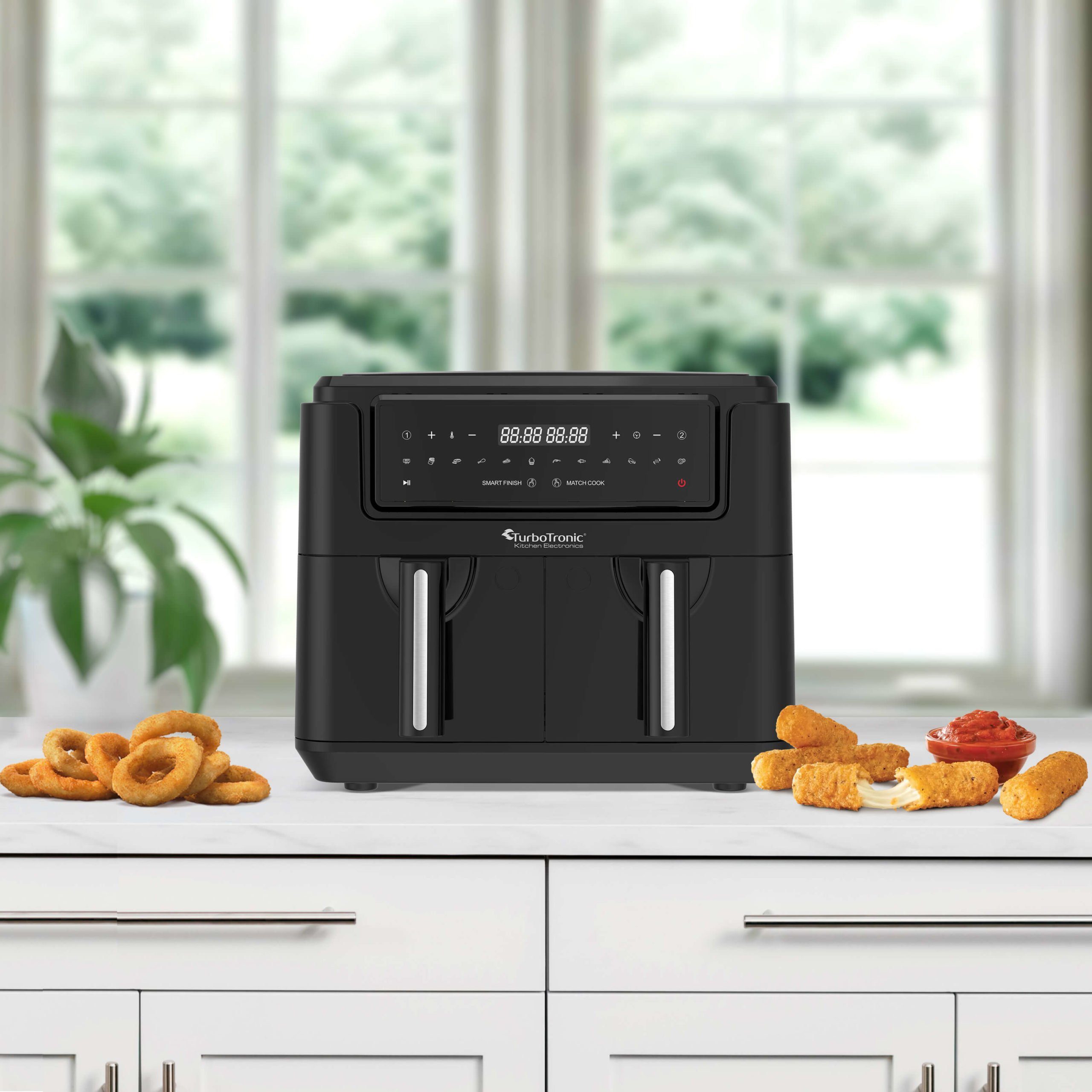 TurboTronic by Z-Line Heißluftfritteuse XXL doppel Airfryer 1750W 7,6L 2x 3,8L Kammer 12 Programme digitale, 1750 W