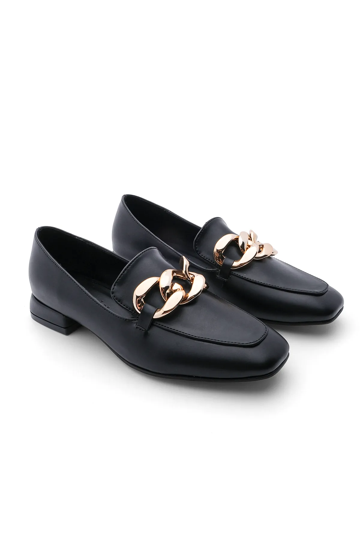 Marjin  Damen Loafer Chain Blunt Toe Freizeitschuhe Modena Schwarz