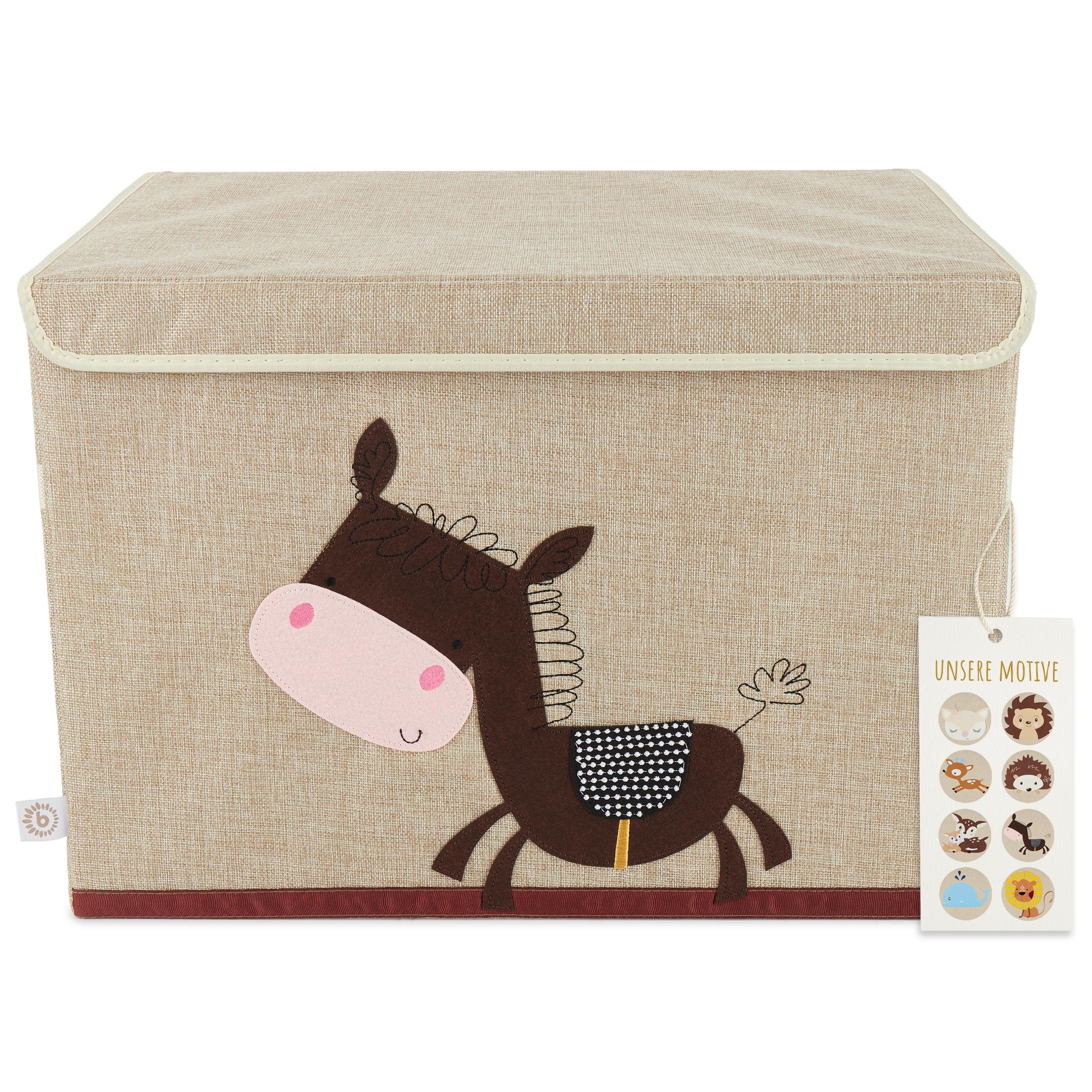 BIECO Spielzeugtruhe Bieco Aufbewahrungsbox mit Deckel 65L faltbar ca. 36x36x51cm Spielzeugkiste mit Deckel Aufbewahrungsbox Kinder Kisten mit Deckel Aufbewahrungsbox Groß Wickeltisch Organizer Esel Motiv