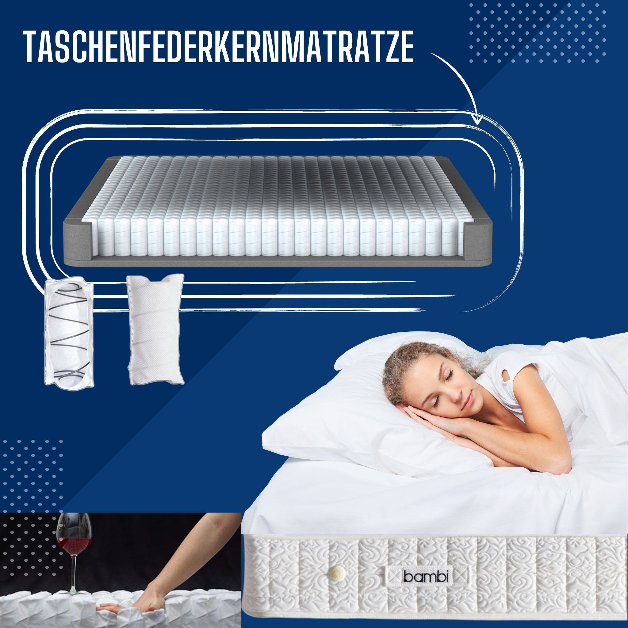 Boxspringmatratze Taschenfederkernmatratze 8 Schichten Höhe 33 cm Matratze Kapok, KuffeSleep