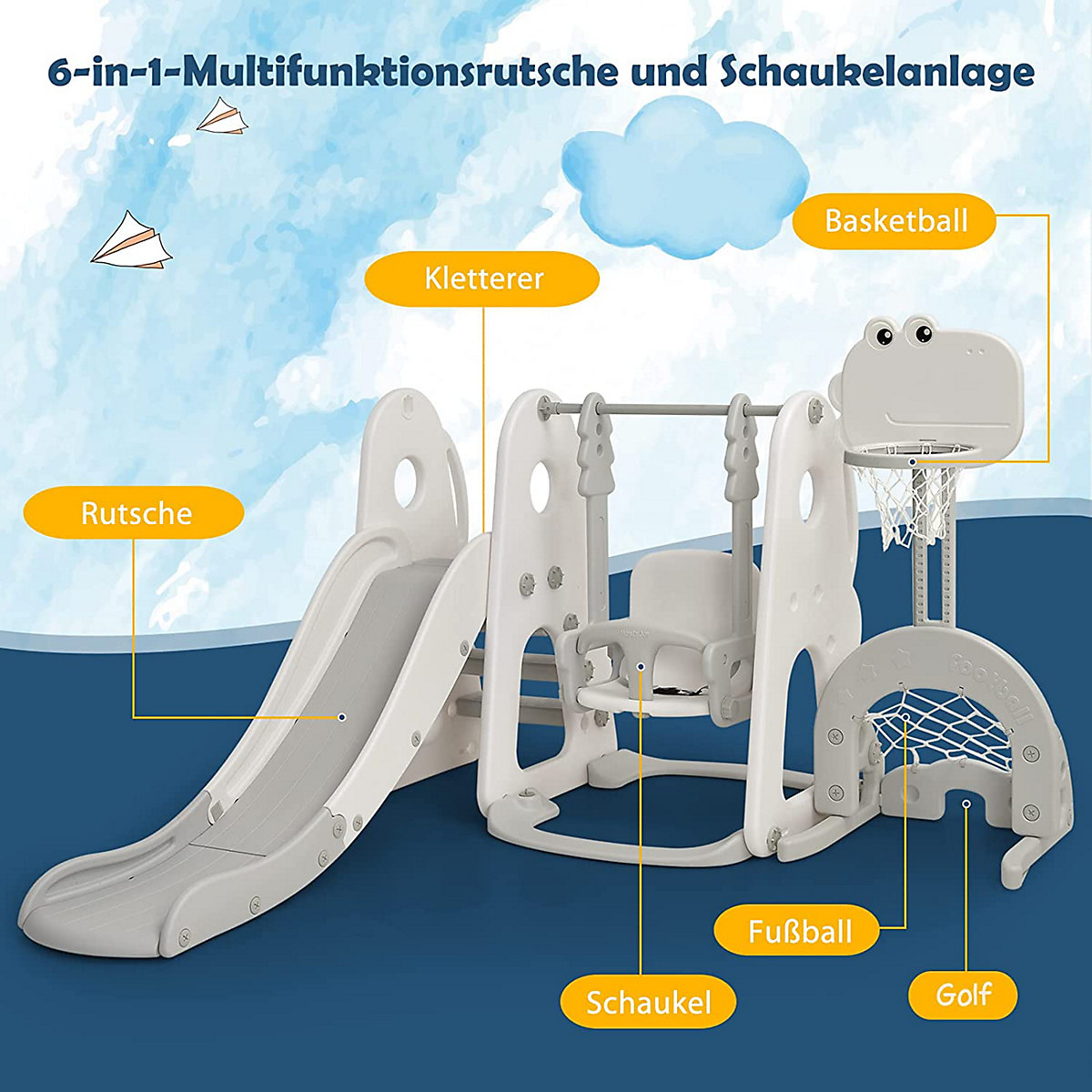 Rutsche 6 in 1 Spielplatz mit Schaukel & Fußballtor & Golfloch