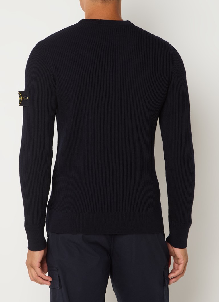 Stone Island 553C2 Rib Knit Razor Wool Logo Sweater