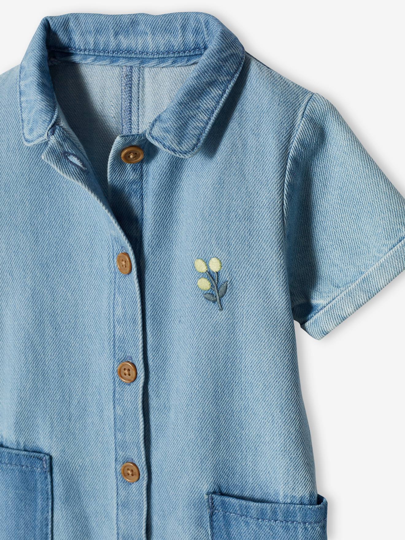 Combinaison manches courtes bébé en denim denim bleached