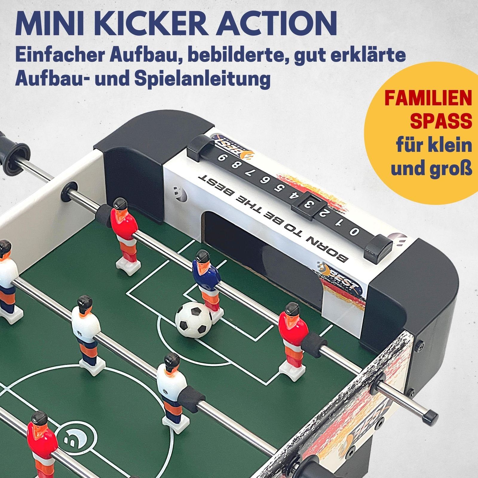 Best Sporting Mini-Tischkicker Mini Tischkicker Kinder Nation in 53 x 31 cm I Kickertisch klein ideal für das Tischfussball Kinder Match, Mini Kicker Tischfussball mit 12 Spielern und 2 Bällen I Mini Football Game
