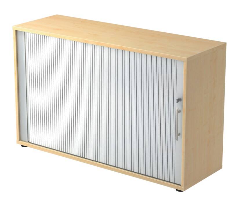 Hammerbacher Matrix Rollladenschrank Melaminharzbeschichtete Spanplatte Ahorn, Silber 1.200 x 400 x 748 mm