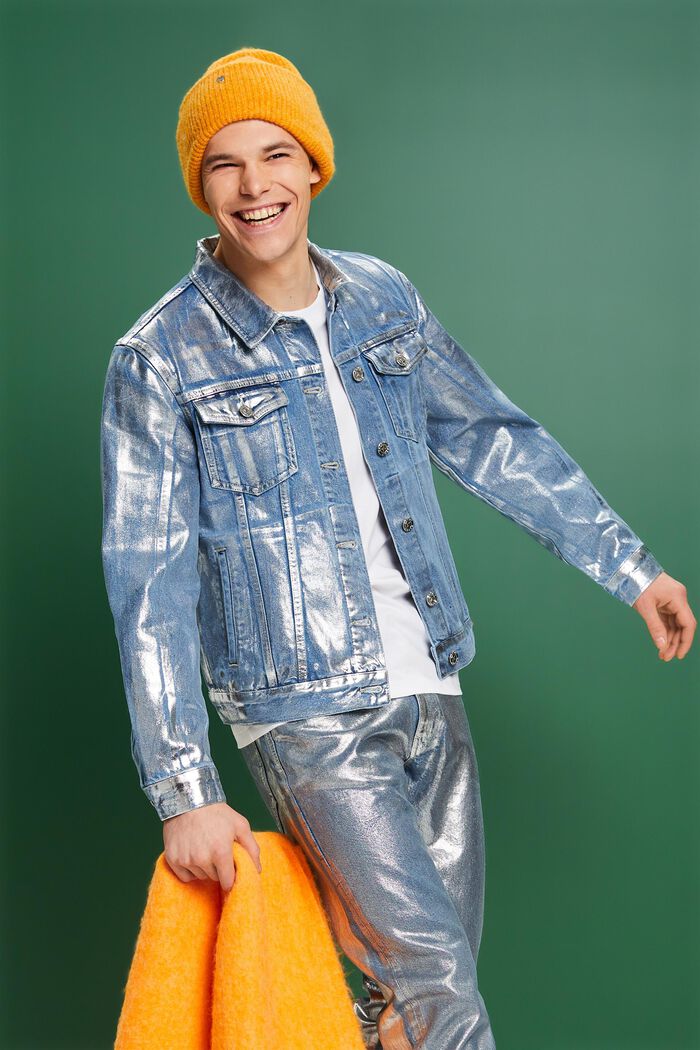 Jeansjacke in Metallic-Optik