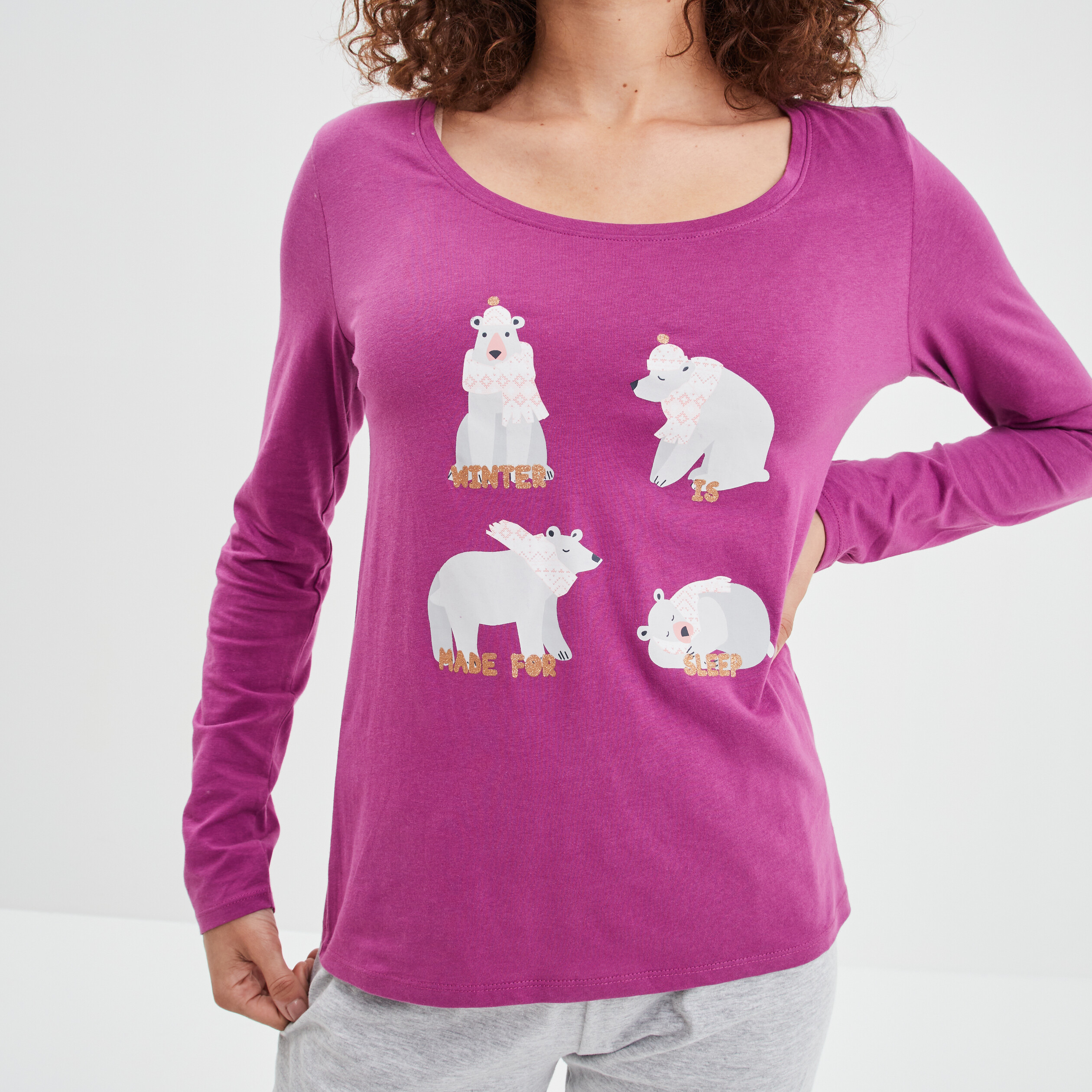 Ensemble pyjama pantalon coton violet femme | La Halle