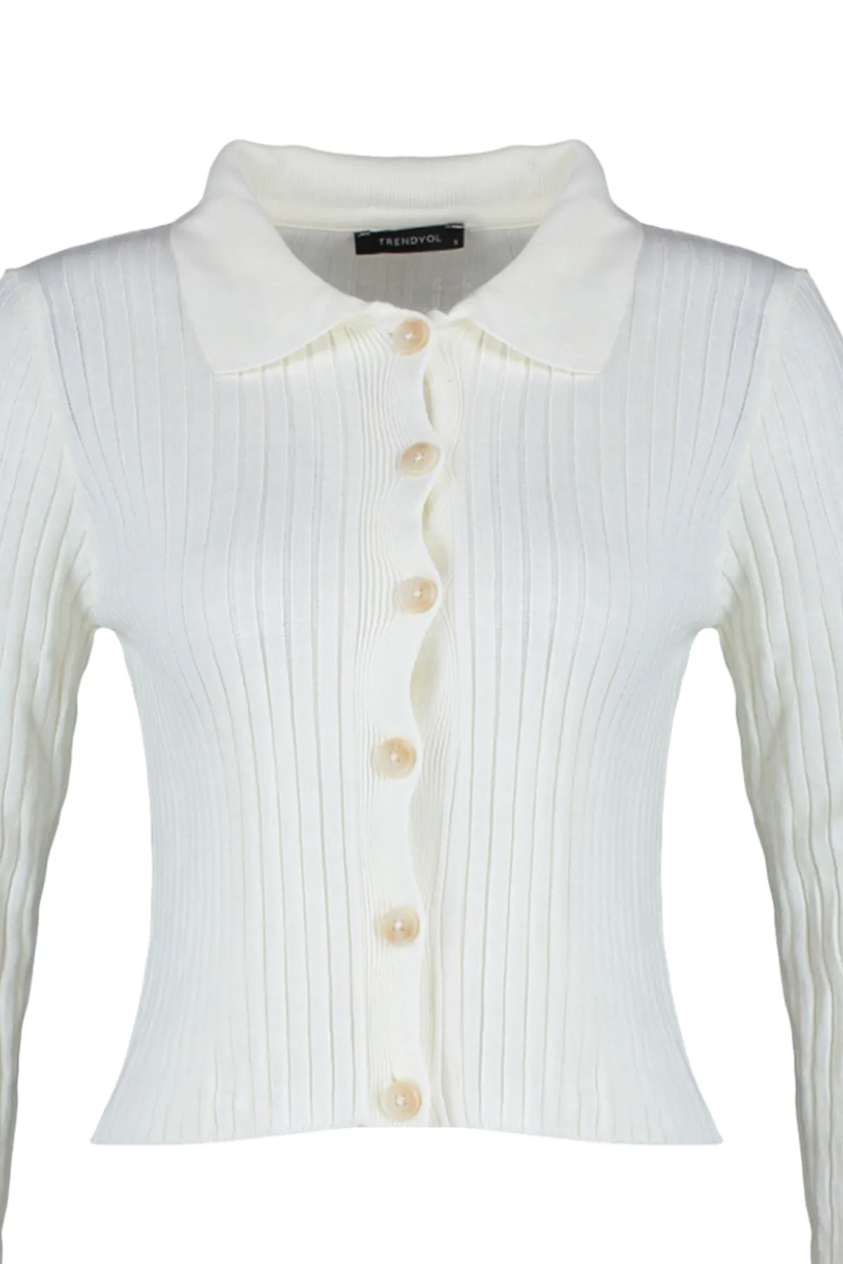 Trendyol Collection  Ecrufarbener Strickcardigan mit Polokragen TWOAW23HI00143