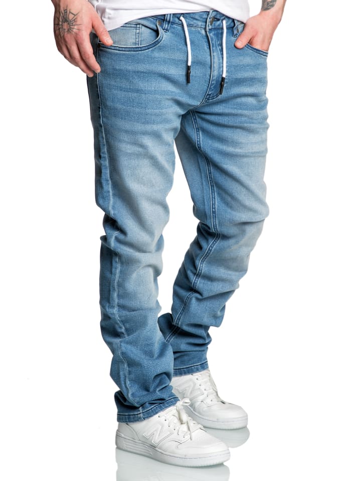 Amaci&Sons Sweathose im Denim Look COPPELL in Hellblau günstig kaufen