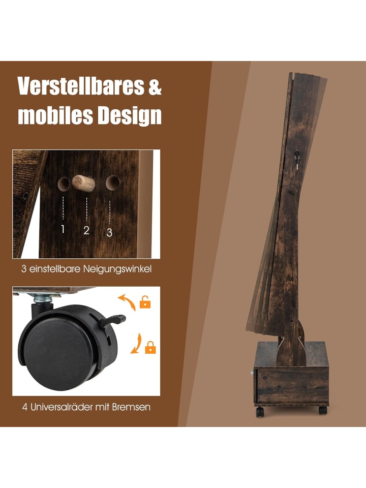 COSTWAY Schmuckschrank LED mit Rollen 159cm in Hellbraun günstig kaufen onesize