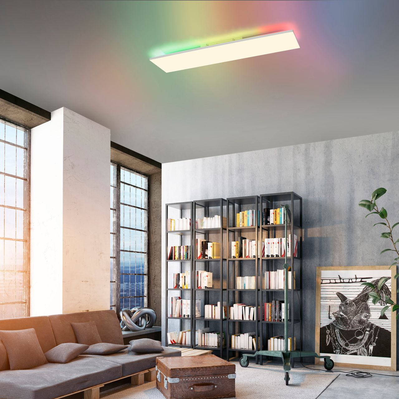 JUST LIGHT CONRAD, LED Deckenleuchte, dimmbar, CCT, RGB, IR-Fernbedienung, weiss