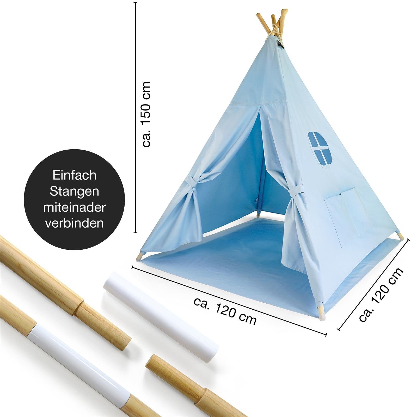 Hej Lønne Tipi-Zelt Tipi Zelt für Kinder blau einfarbig Kinderzelt, (6er Set)