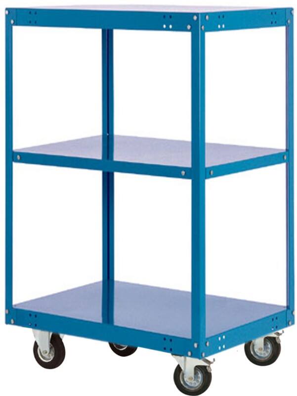 Manuflex Mobil Etagenwagen TRANSOMOBIL 3 Fachböden Brillantblau 850 x 500 x 1.255 mm