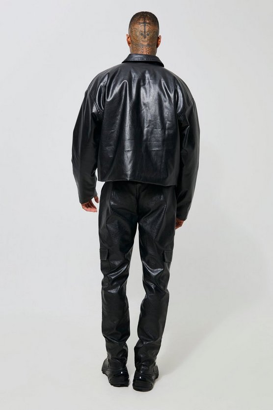 Kastige PU Harrington-Jacke