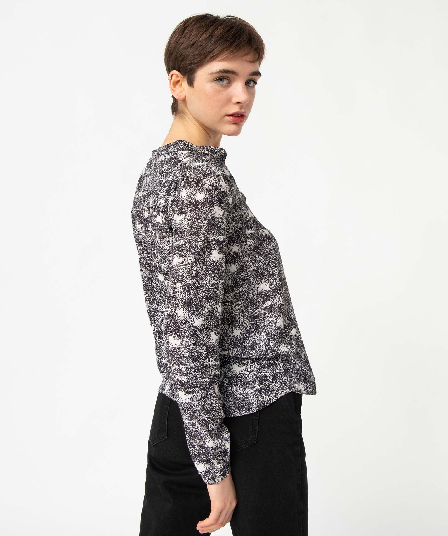 Blouse femme à motifs avec manches retroussables imprime | GEMO