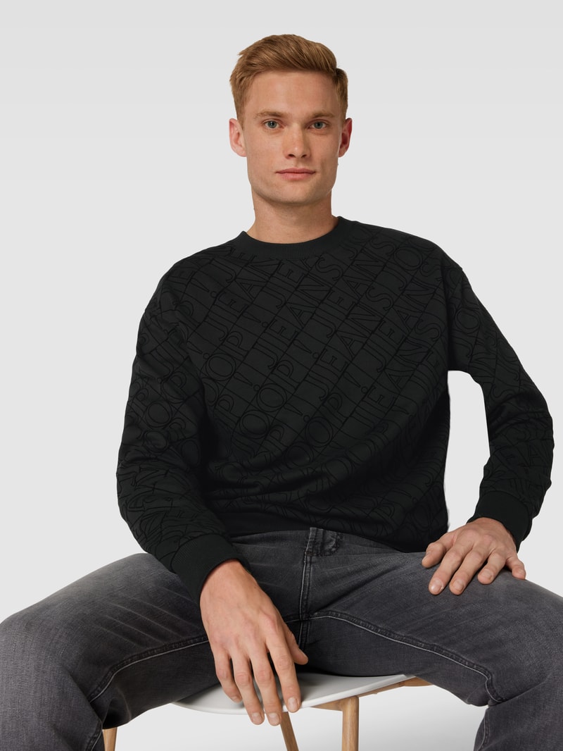 Sweatshirt mit Allover-Label-Stitching Modell 'Cayetano' in schwarz