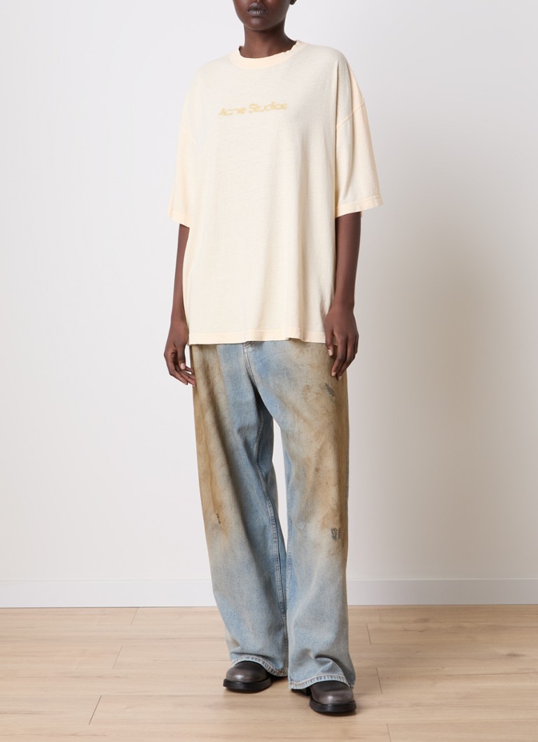 Luźna, bawełniana koszulka z nadrukiem logo Acne Studios
