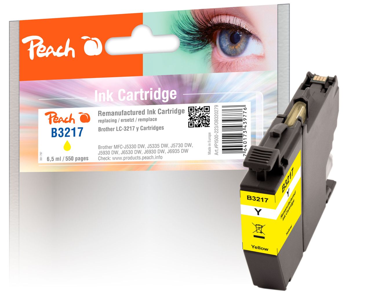 Peach Tintenpatrone gelb ersetzt Brother LC-3217Y