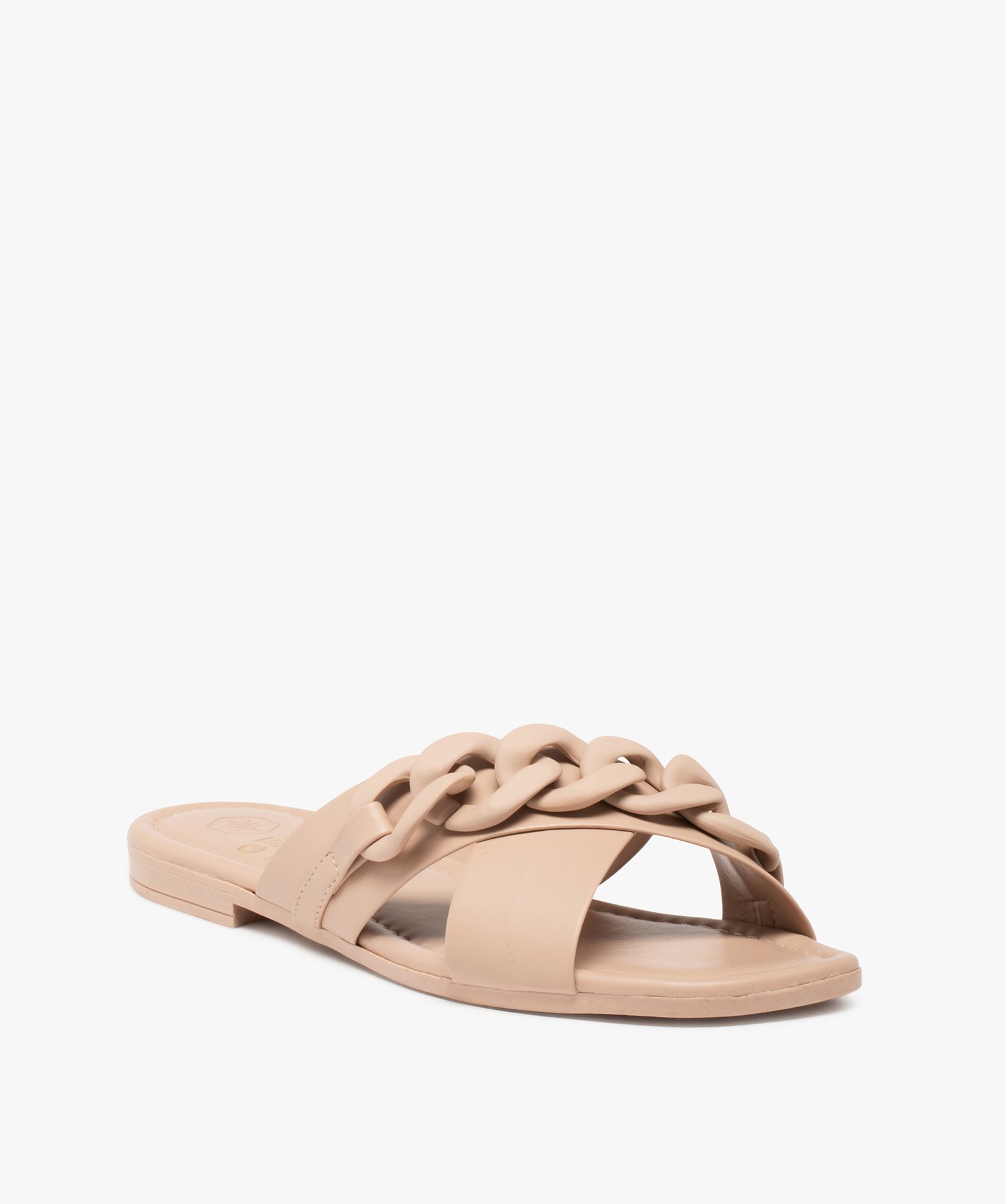 Mules femme à talon plat avec maillons de chane mats rose | GEMO