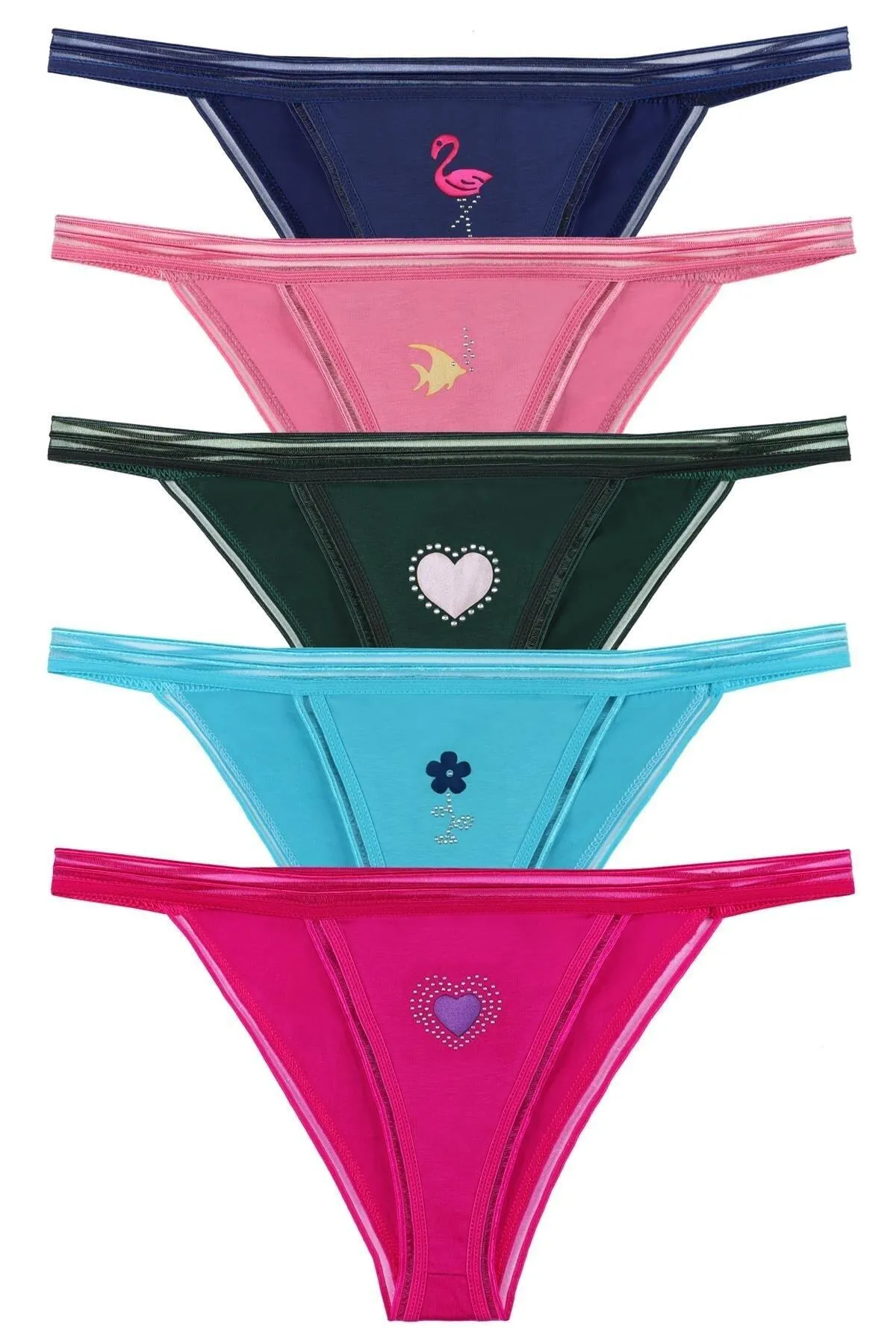 Sensu  5-teiliges Slip-Slip-Set für Damen aus Baumwolle mit Stone-Print – Kts3040