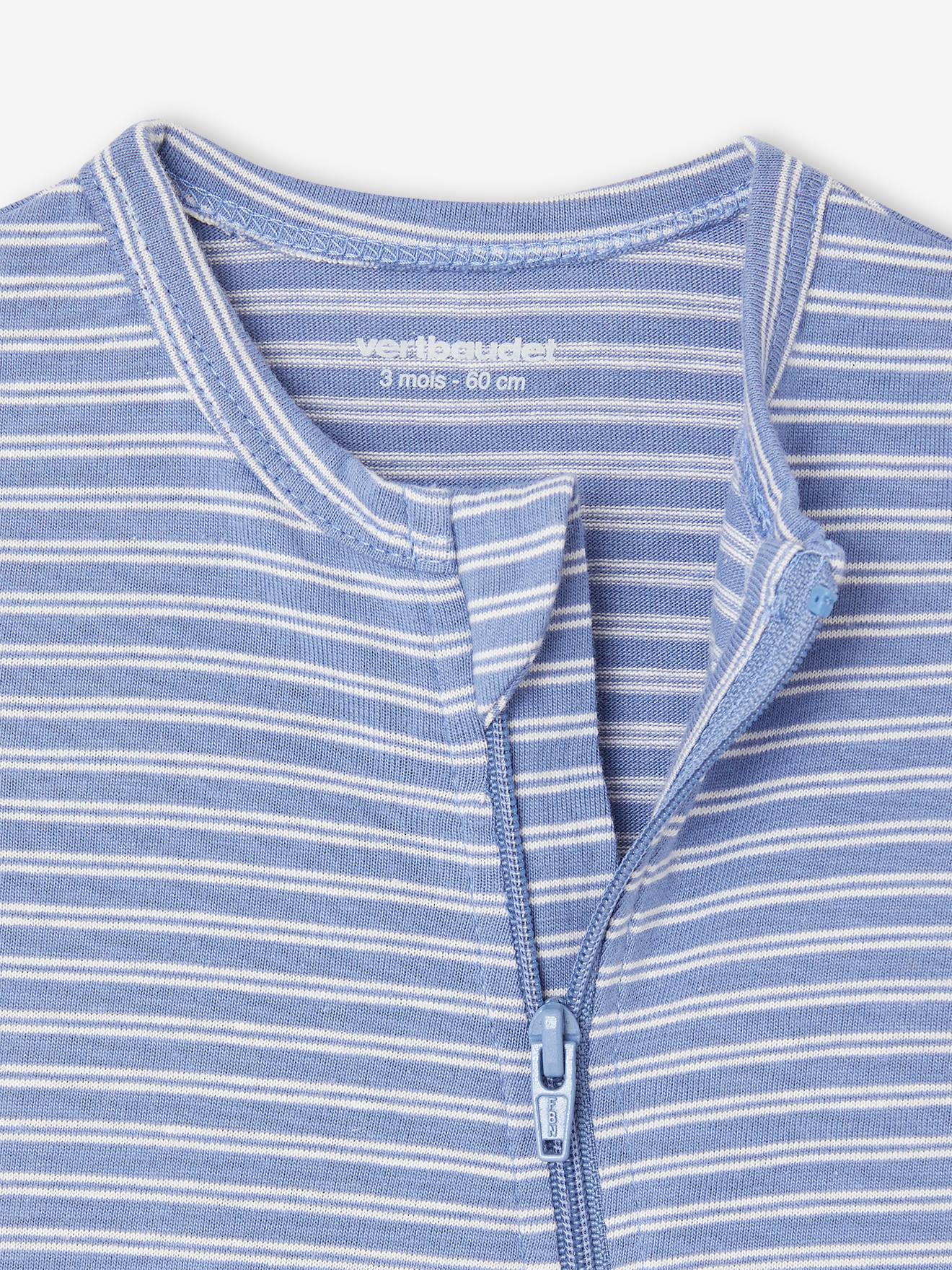 Vertbaudet 3er-Pack Baby Strampler mit Reißverschluss BASICS - blau chambray