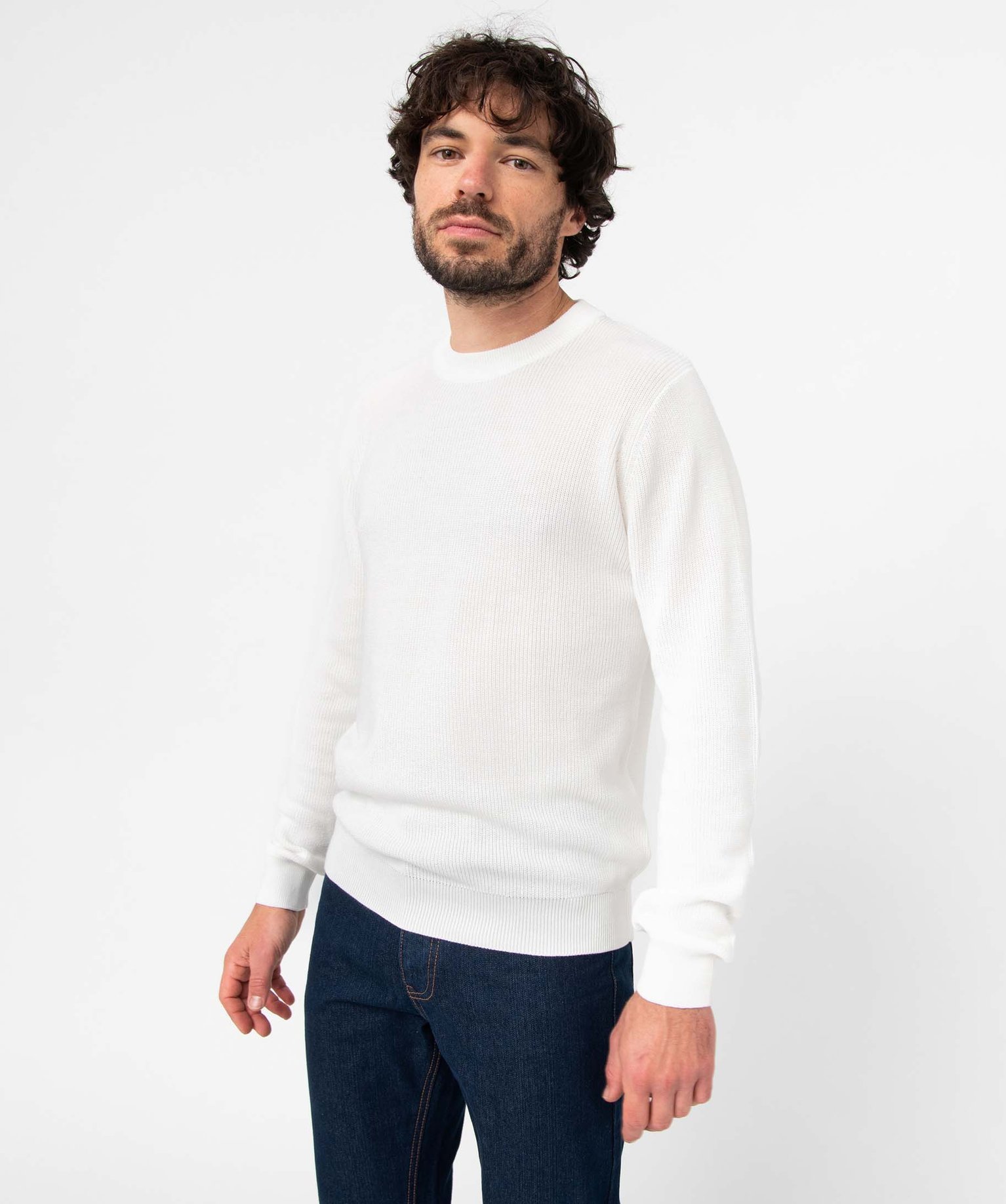 Pull homme en maille unie blanc | GEMO