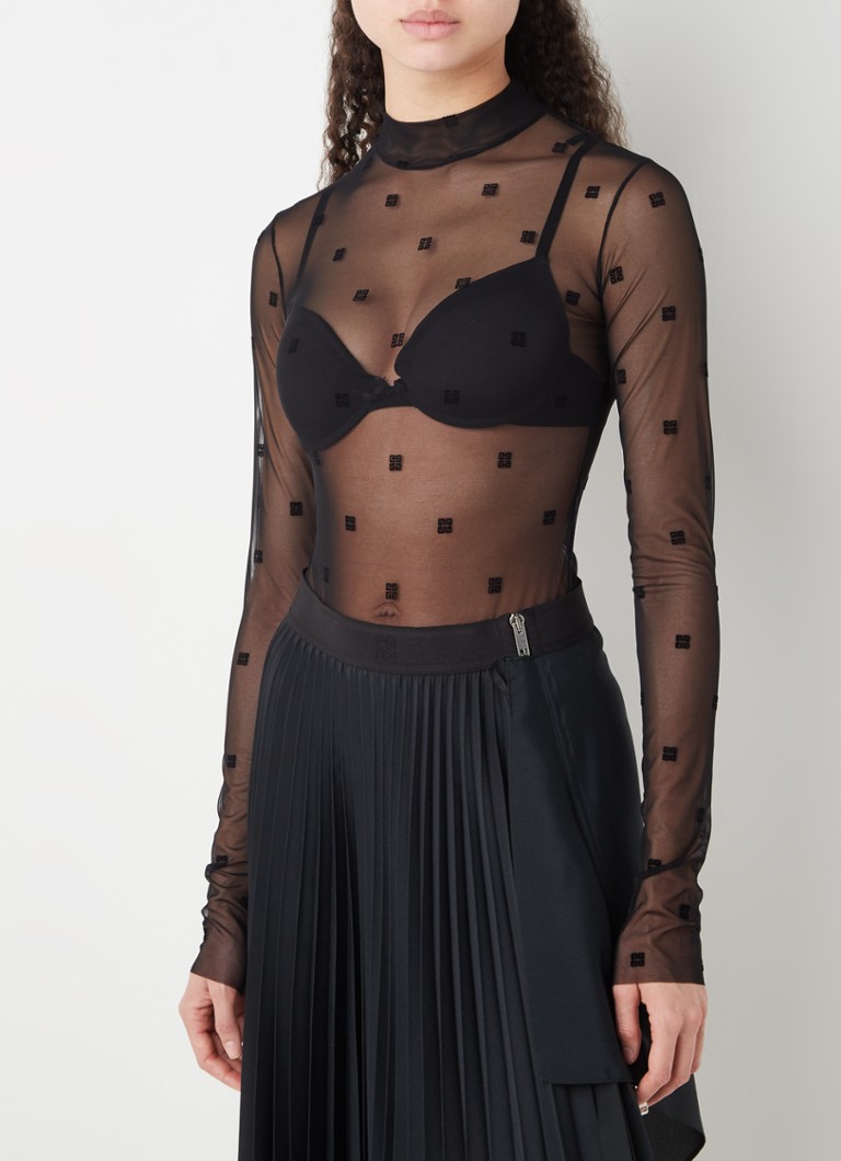 Body Givenchy din plasă semitransparentă cu logo imprimat.
