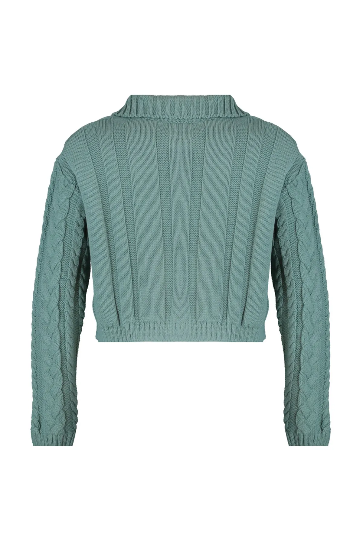 Trendyol Collection  Mintgrüner, kurz geschnittener Strick-Cardigan mit Polokragen und Knopfdetail