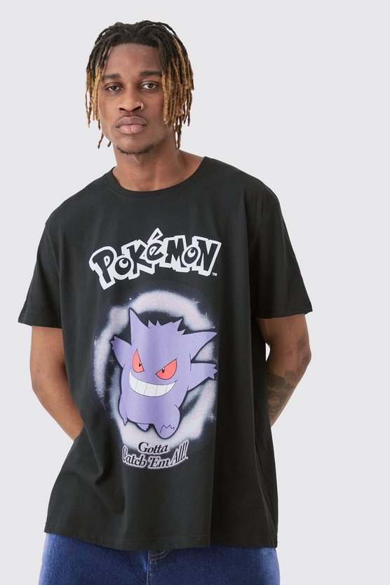 Tall schwarzes T-Shirt mit lizenziertem Pokemon Gengar Print