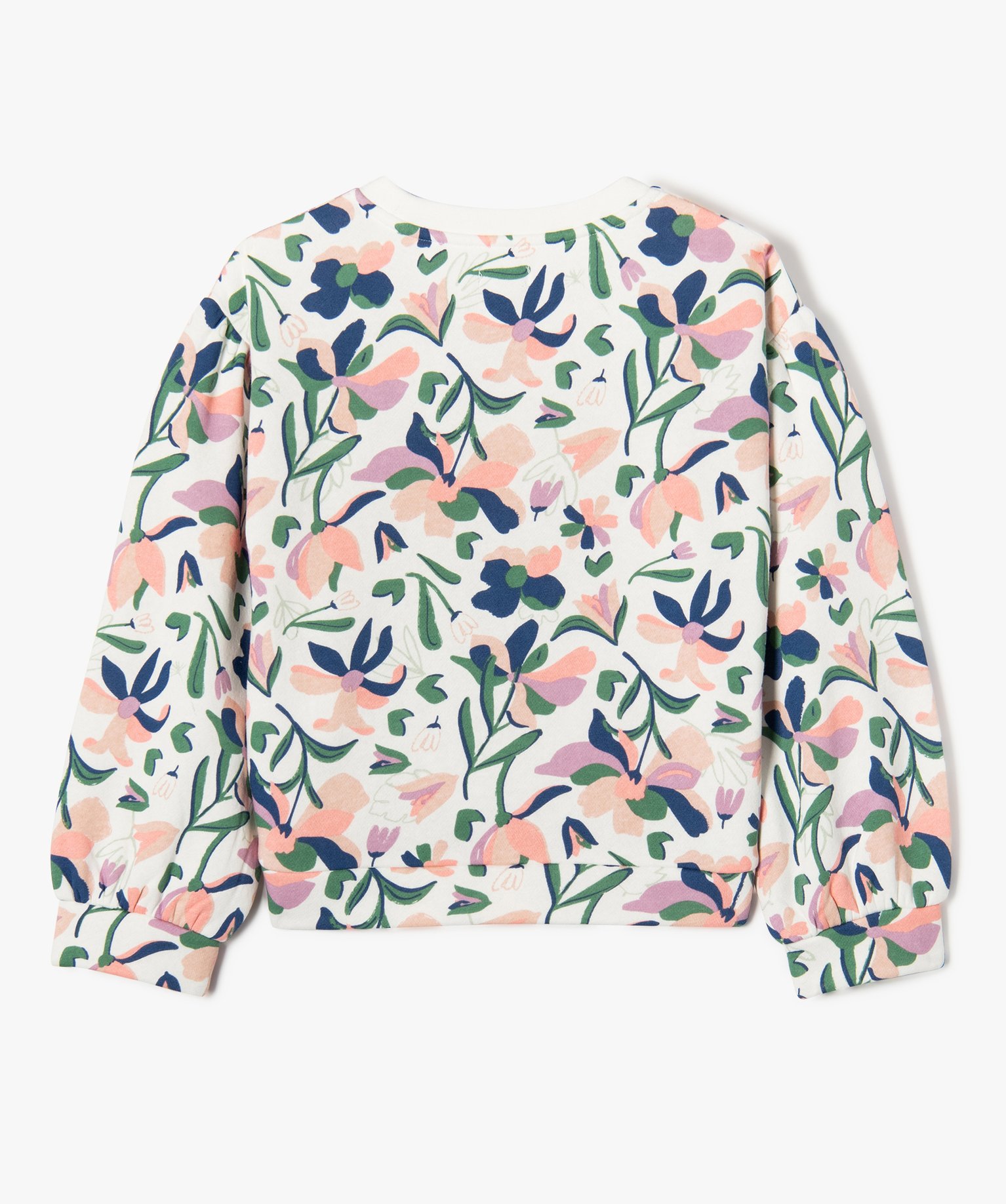 Sweat coupe loose à imprimé fleuri fille ecru | GEMO