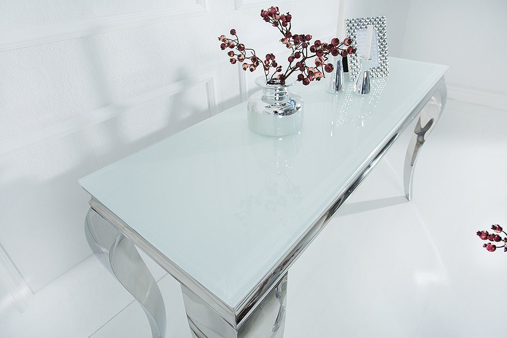 riess-ambiente Konsolentisch MODERN BAROCK 145cm weiß / silber (Einzelartikel, 1-St), Flur · Opalglas · Edelstahl · eckig · Wohnzimmer