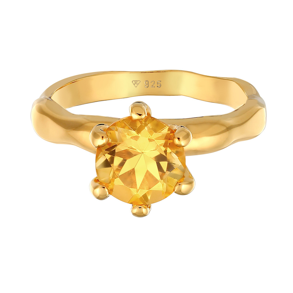 Elli Elli Bague Femmes fiançailles organique Solitaire avec pierre précieuse Citrine e Bague