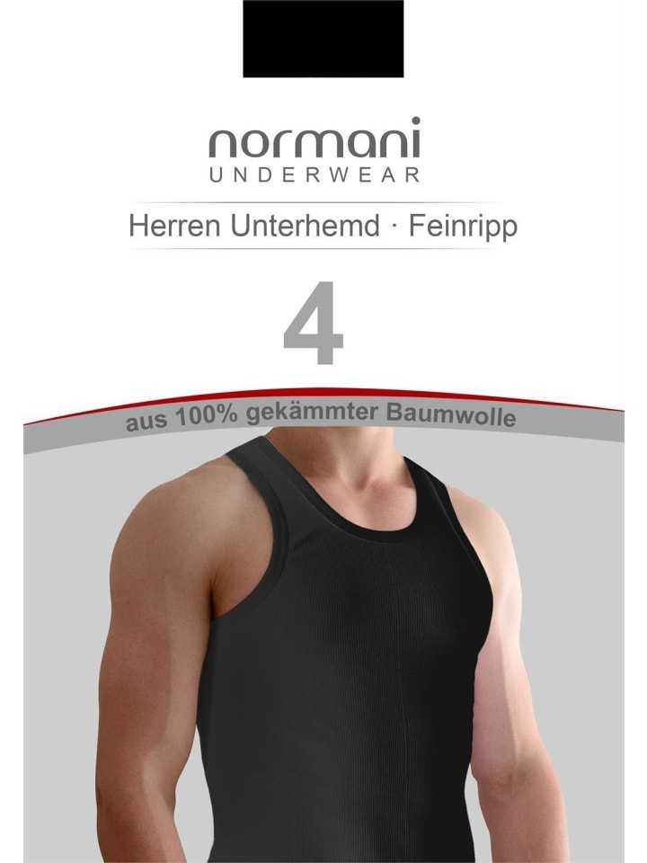 normani 4 Stück Herren-Unterhemd Feinripp Schwarz in Schwarz günstig kaufen