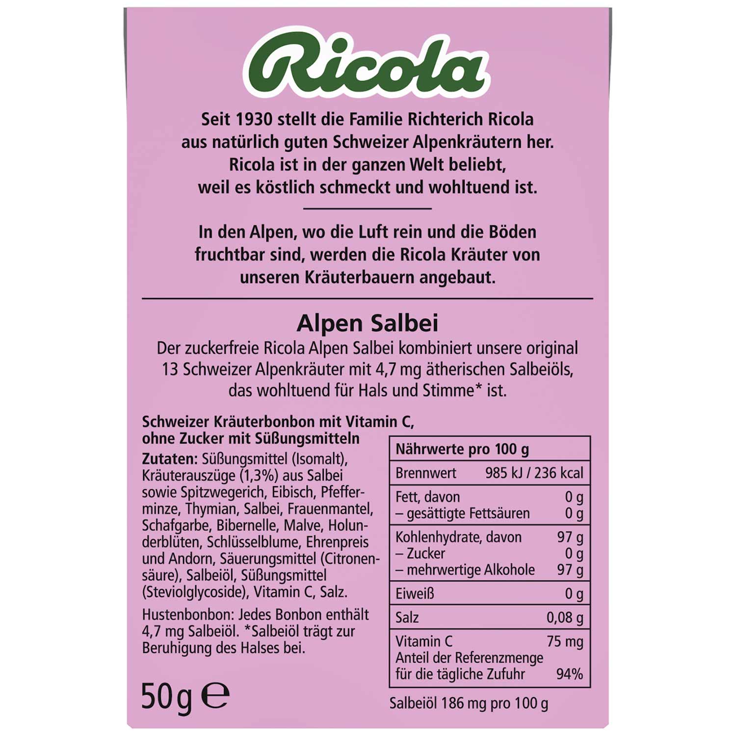 Ricola Alpen Salbei ohne Zucker 50g