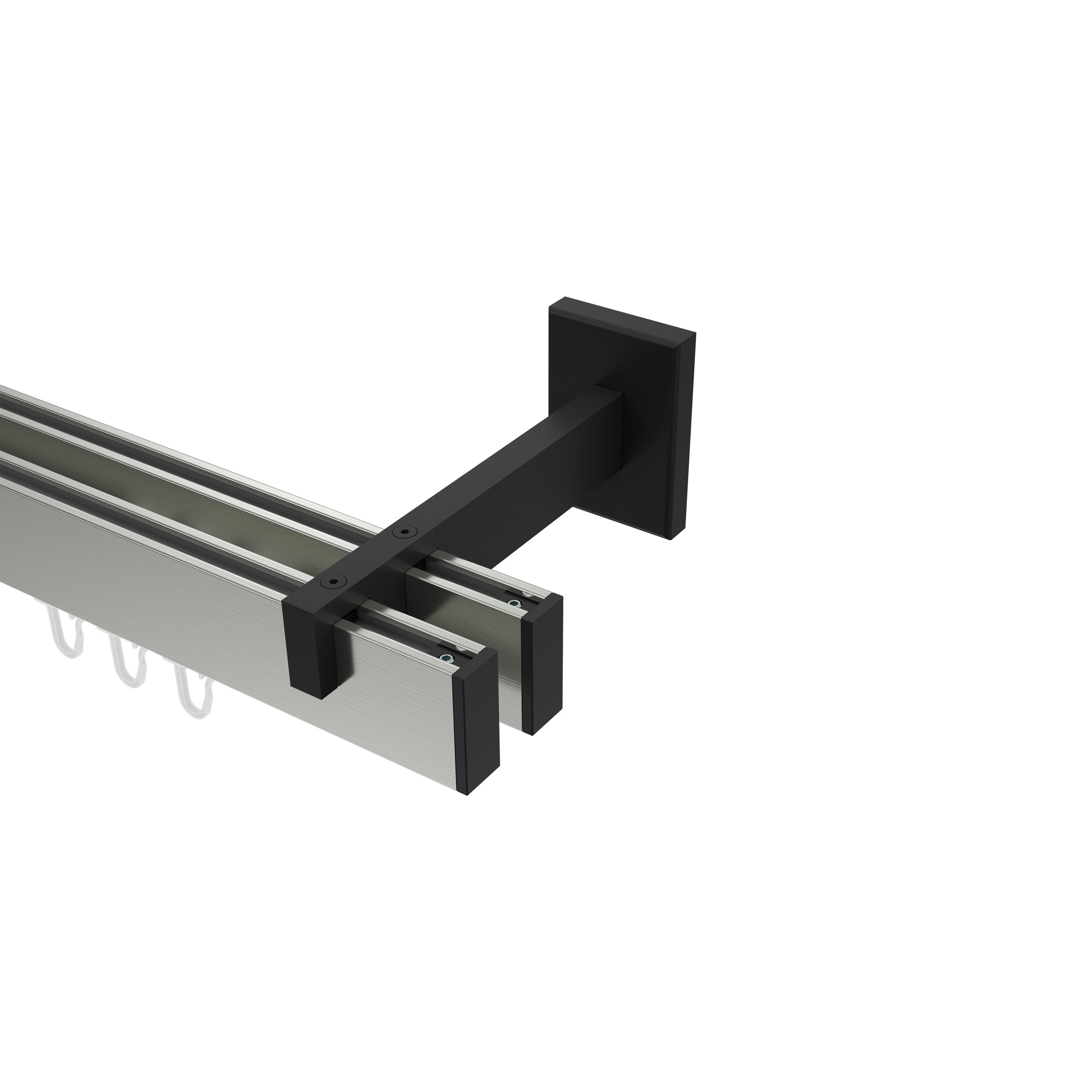 Gardinenstange Smartline Paxo, INTERDECO, 2-läufig, 14x35 mm, eckig, Wandmontage, Edelstahl-Optik / Schwarz