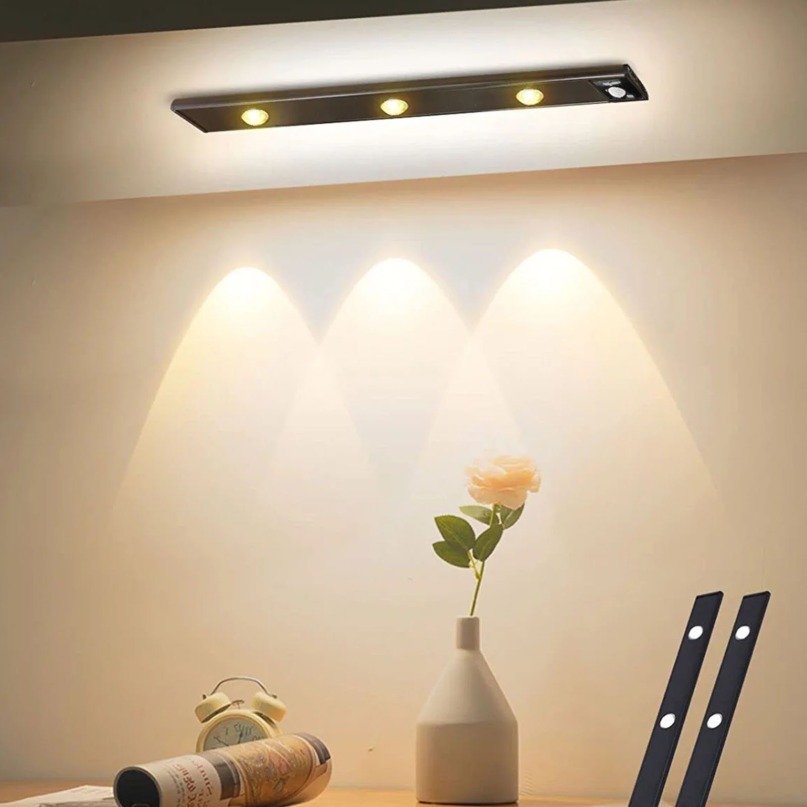 MUPOO LED Unterbauleuchte Unterschrank Beleuchtung Magnetisch,Kabellose,3 Lichtfarben, Led Wandleuchte, Bewegungssensor, Ultradünne 120°-Induktion, 3000K /4500K/6500K,USB-Laden für Unterbauleuchte Küche Schlafzimmer
