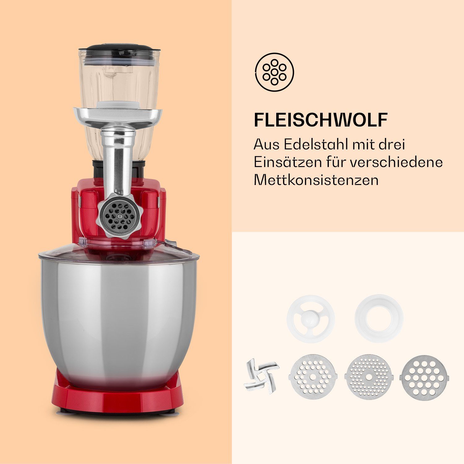 Klarstein Küchenmaschine mit Kochfunktion Renata, 2000 W, 10 l Schüssel