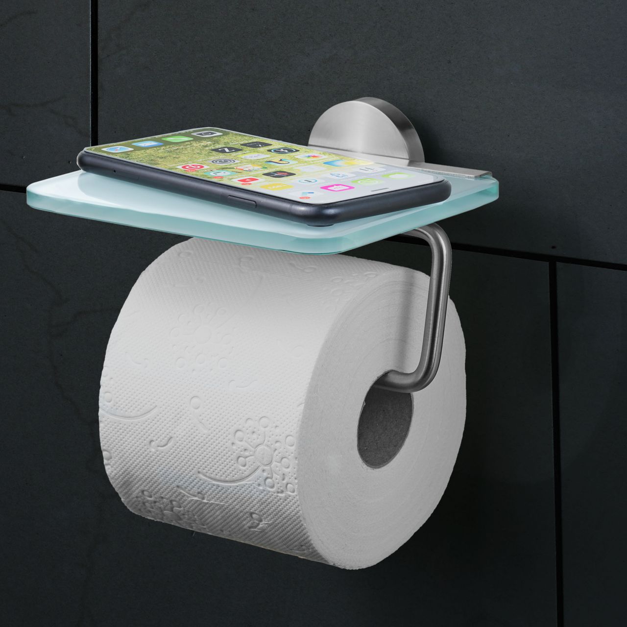 Weles AMARE Luxus WC-Rollenhalter mit Glasablage, 13,8 x 16 x 11,5 cm