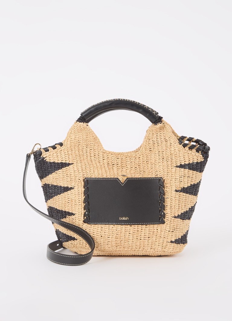 ba&sh kurvveske i raffia med skinndetaljer