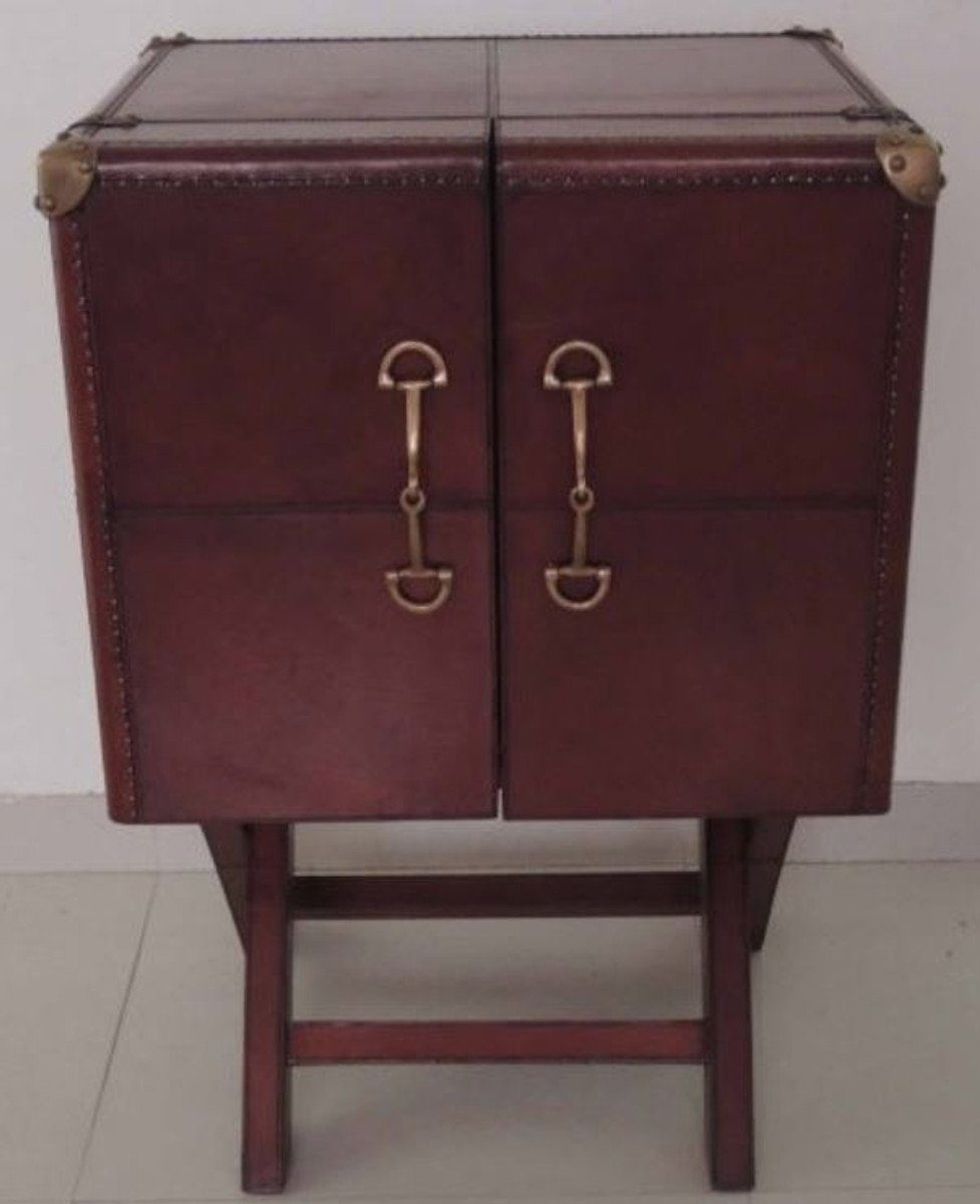 Casa Padrino Barschrank Luxus Echtleder Barschrank Cognac Braun 61 x 52 x H. 93,5 cm - Kleiner Weinschrank mit 2 Türen im Koffer Design