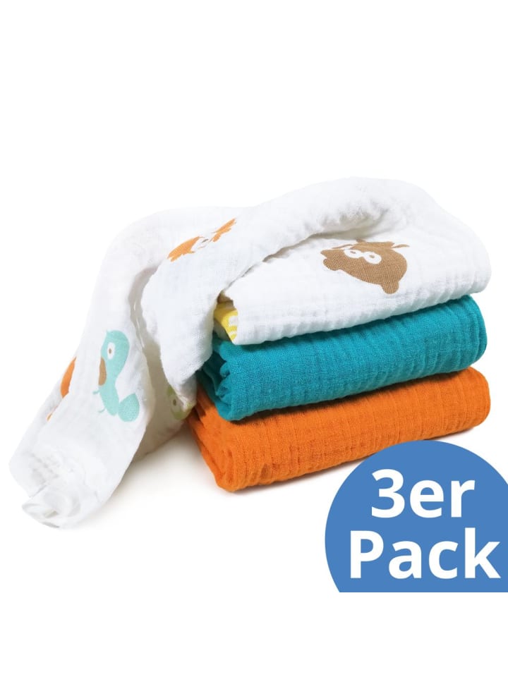 Makian Mullwindel / Mulltuch 3er Pack 80 x 80 cm - Türkis in blau,orange,motiv günstig kaufen onesize
