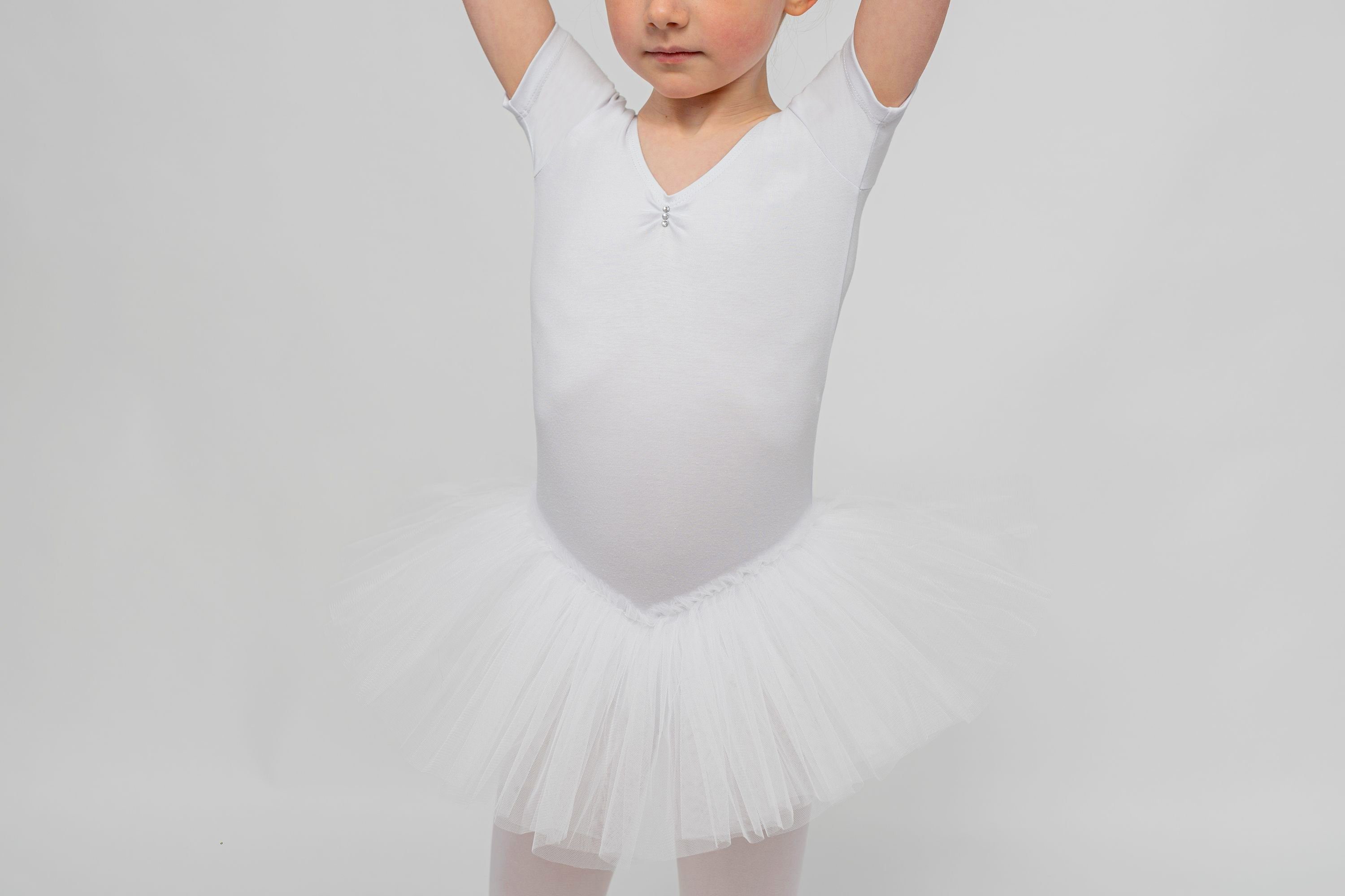 tanzmuster Tüllkleid Ballett Tutu Nele mit Glitzersteinen Kurzarm Ballettkleid aus weicher Baumwolle mit Tüllrock für Mädchen