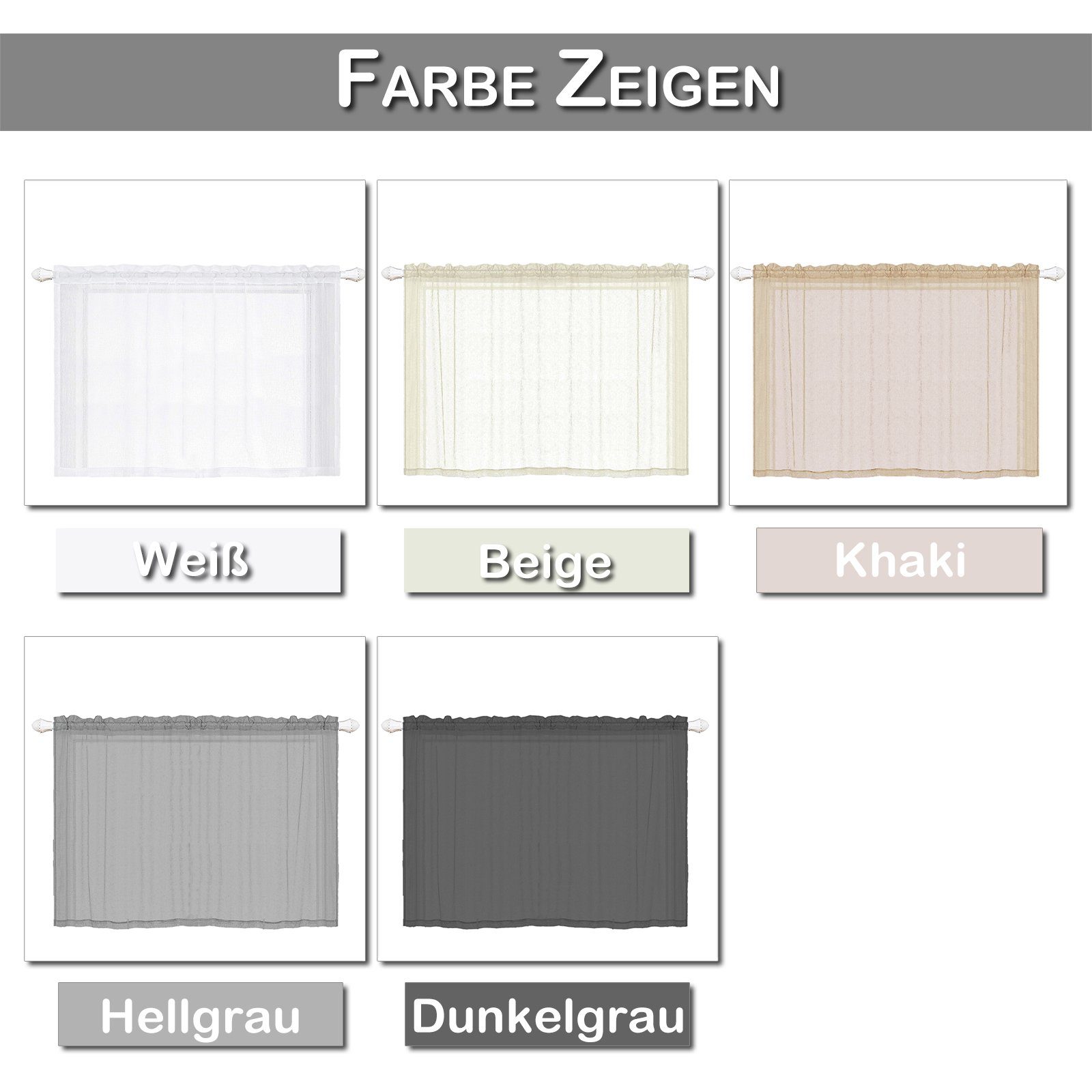 Schiebegardine Kurzgardine Wasserdicht, Transparent Bistrogardine, Scheibengardine, Sunicol, (2 St), Kurze Gardine, Voile Vorhange, Küche Fenstervorhang, 2 er Set
