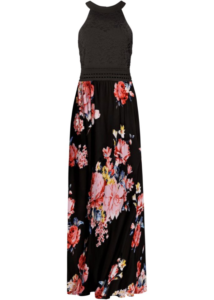 Sommer-Maxikleid mit Blumen-Print und Spitze