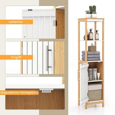 COSTWAY Badkommode Badezimmerschrank, schmal, aus Bambus, 129cm