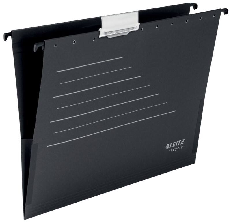 Leitz ALPHA Recycle Hängetaschen 1922 DIN A4 V-Base 15 mm 250 g/m² Schwarz 100% Recycelter Karton 10 Stück