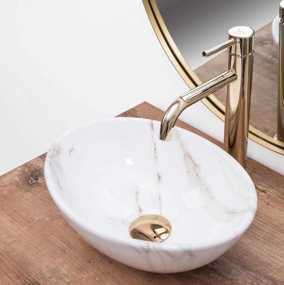 Badezimmer Rea Aufsatzwaschbecken Waschbecken Marmor Optik Gäste WC / Gäste Bad Sofia Mini 35x26cm