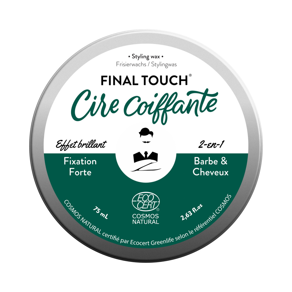 Monsieur Barbier Cire Coiffante Naturelle et Vegan, Fixation forte, Effet satiné - Final Touch Cire Coiffante Naturelle et Vegan Barbeet Cheveux pour Hommes - Final Touch