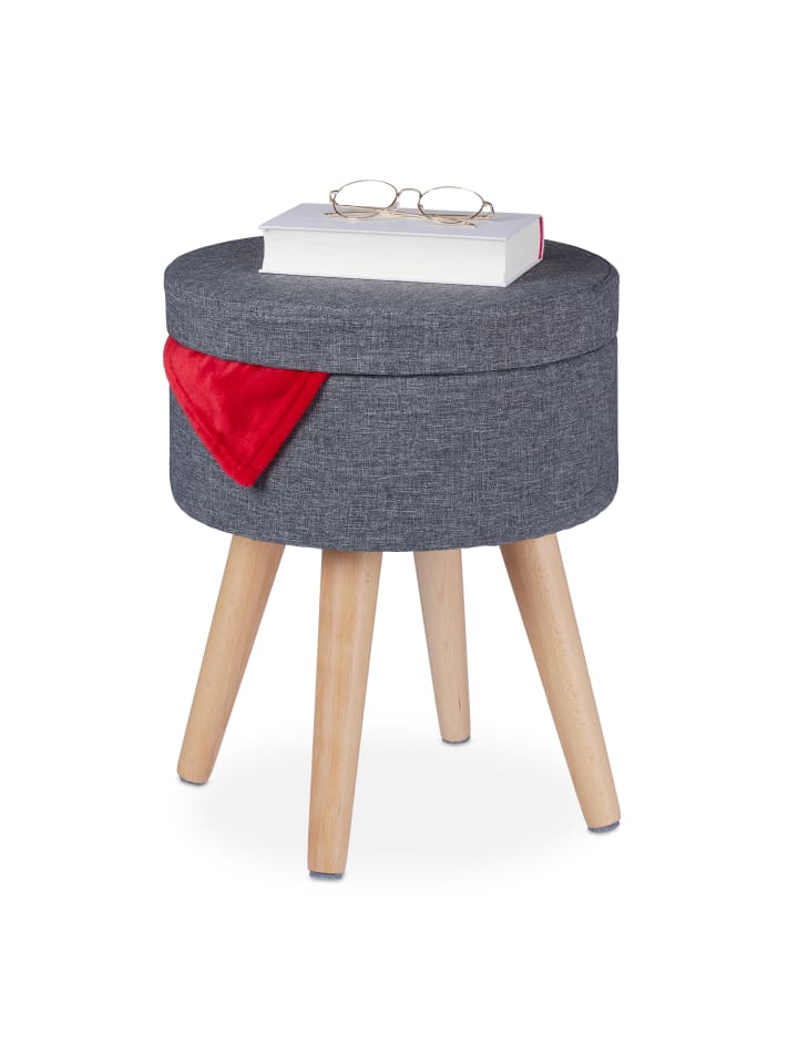 relaxdays Sitzhocker in Grau/ Natur - (H)45,5 x Ø 37 cm günstig kaufen onesize