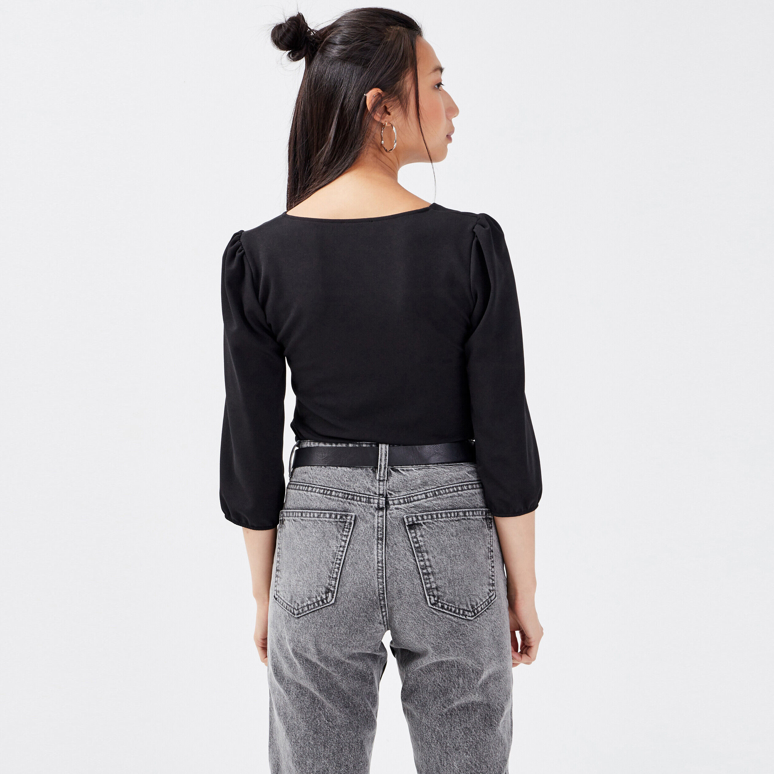 T-shirt manches 3/4 noir femme | Cache Cache